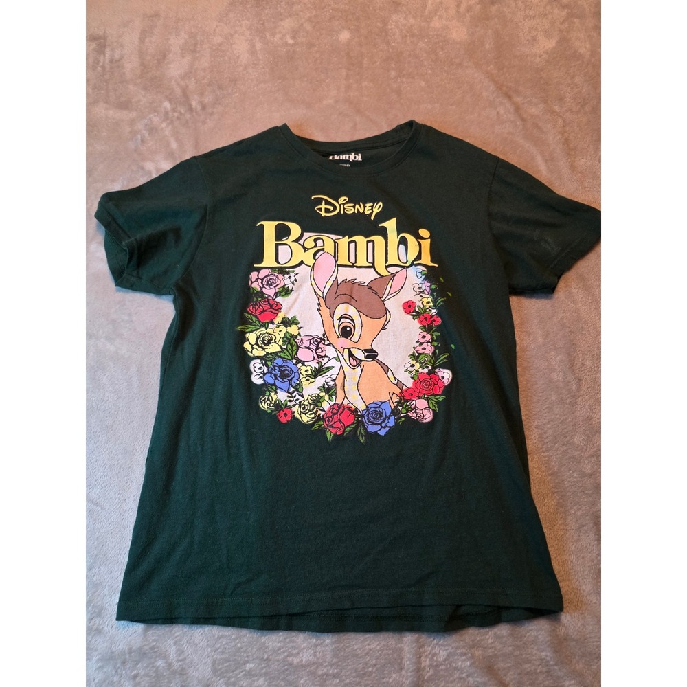 Disney Bambi T-Shirt Kids Size Medium Green Floral Graphic Short Sleeve Tee
